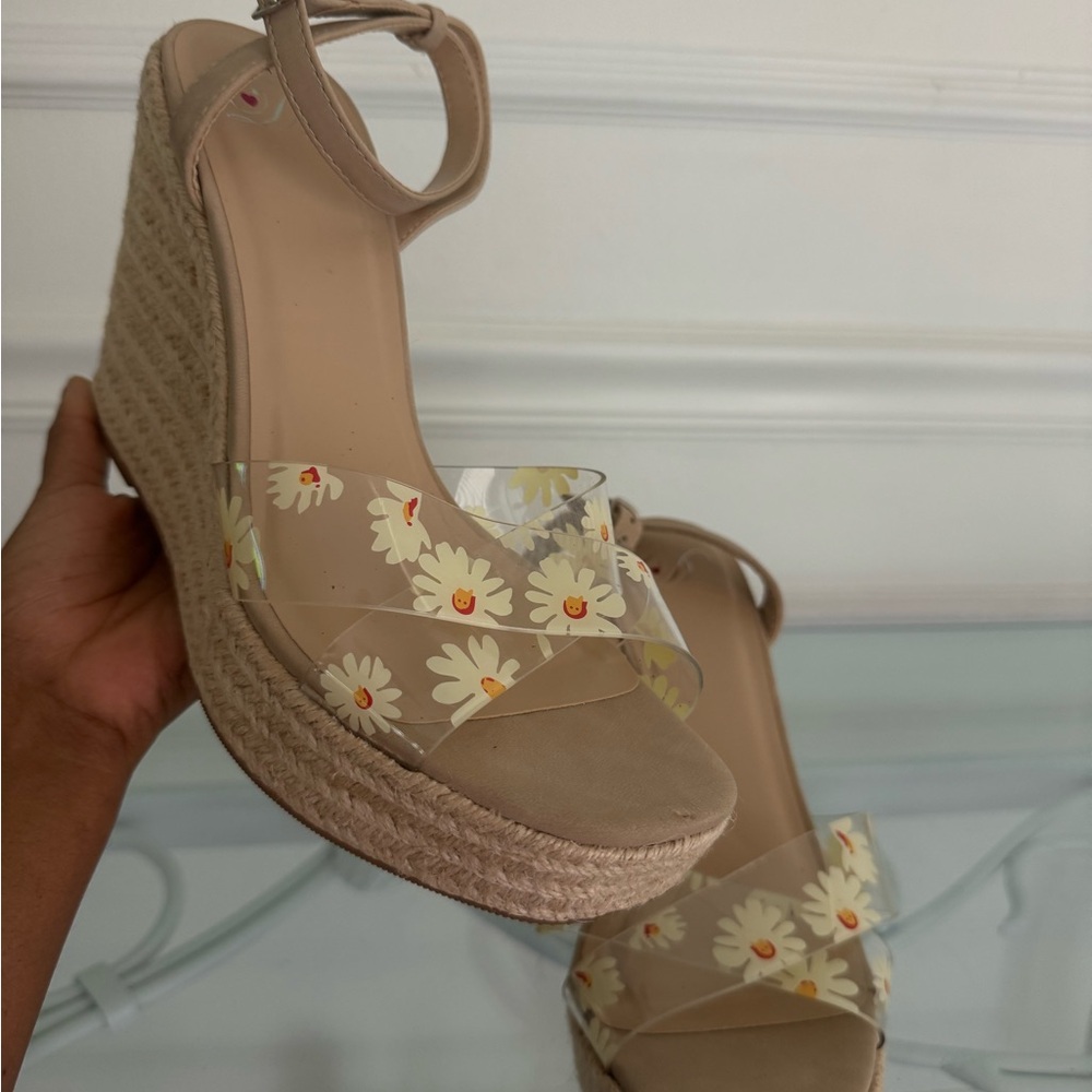 Floral Beige Wedge Sandals